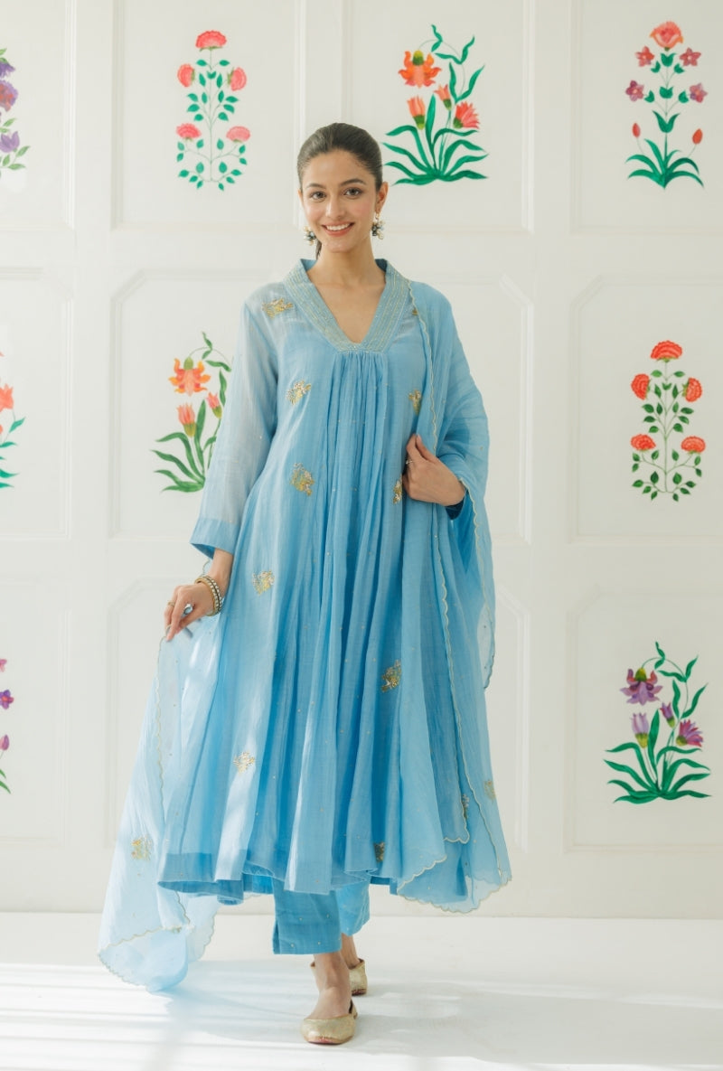 Light Blue Pitta Handwork Baani Kurta Set