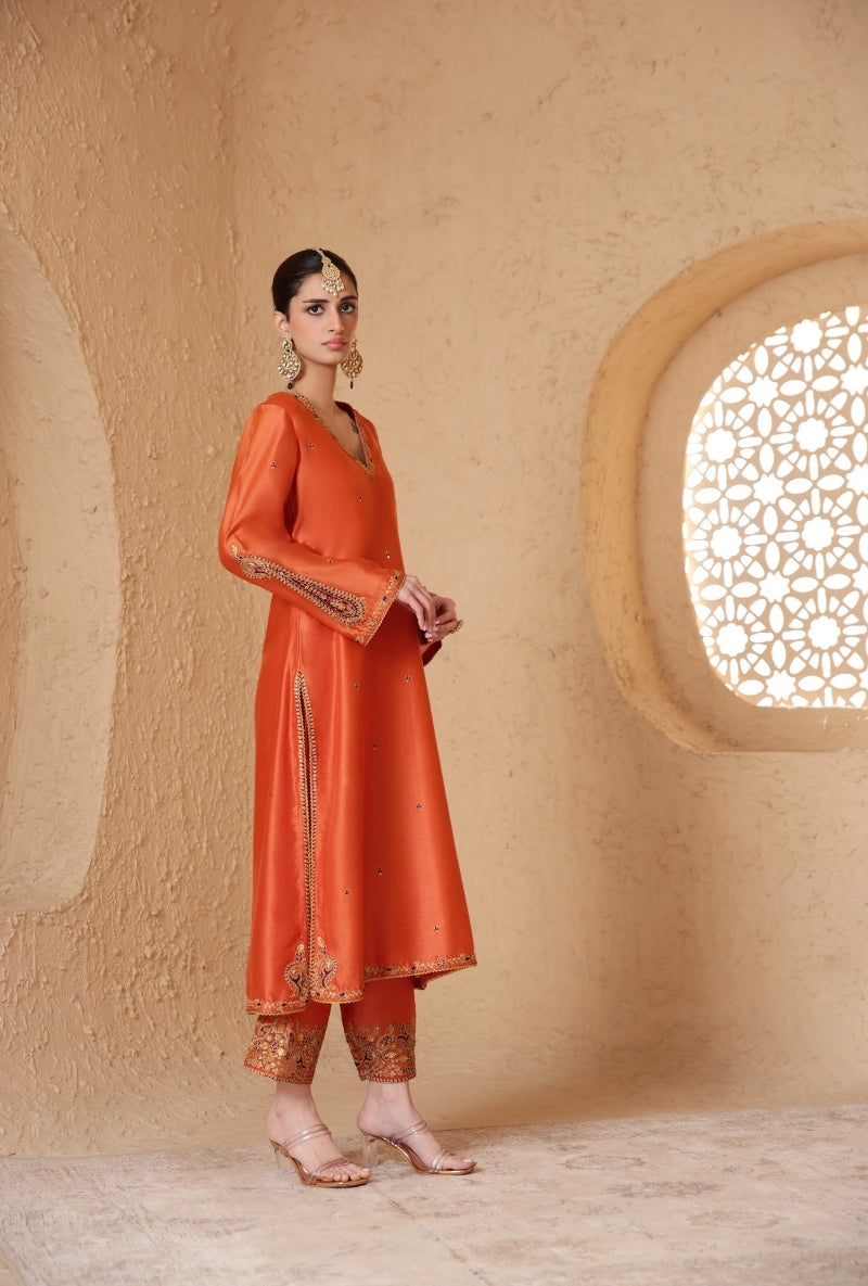 Orange Applique Nihira Kurta Set