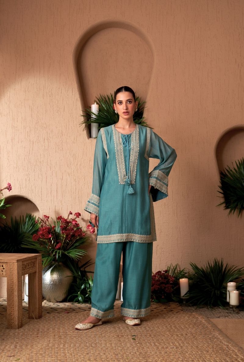 Powder Blue A- Line Naveli Fasrshi Kurta Set