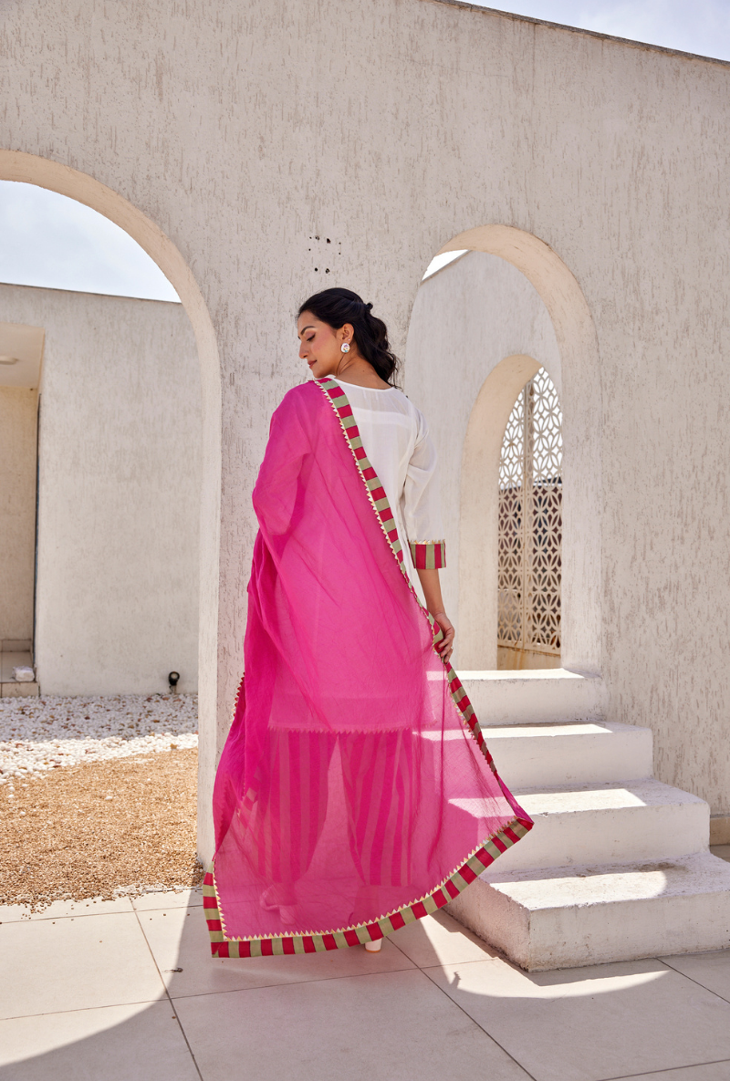 Pink And Green Stripes Peony Farshi Salwar Set