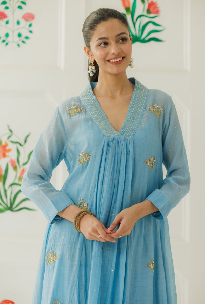 Light Blue Pitta Handwork Baani Kurta Set