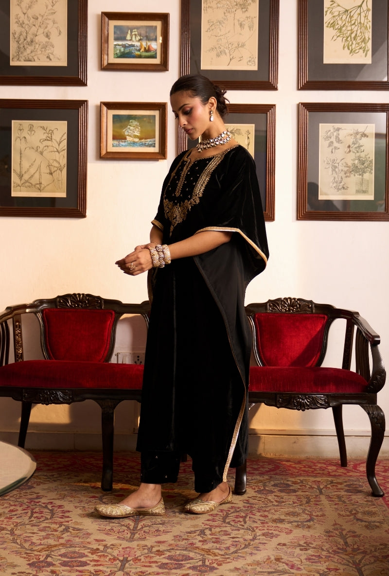 Black Embroidered Yoke Dilbar Kaftan Set
