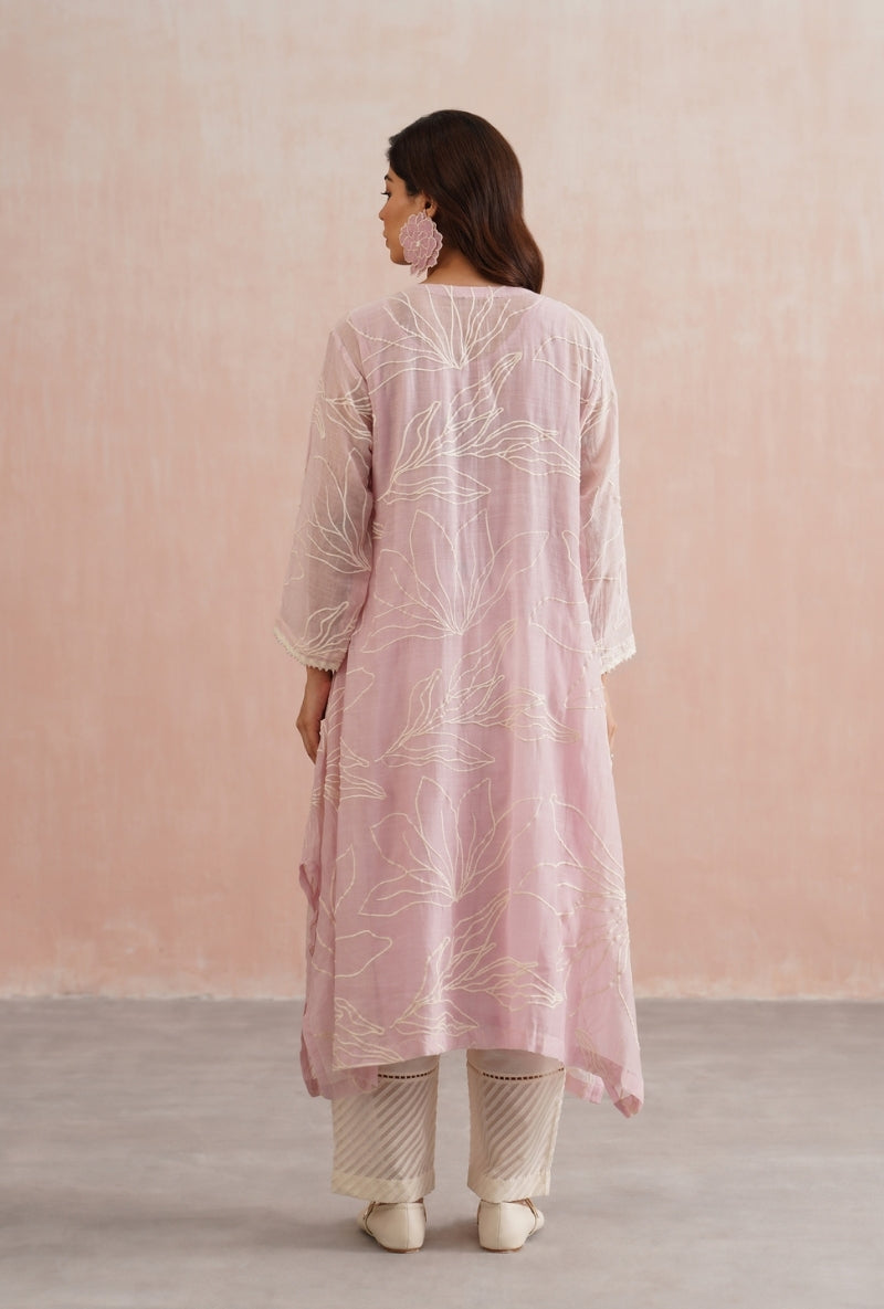 Rose Pink Pearl Embroidered Prisha Kurta Set