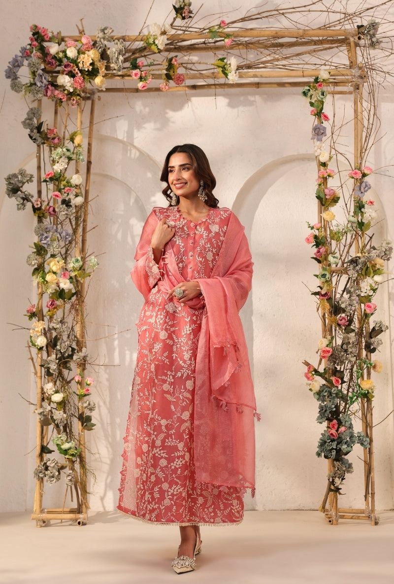 Pink Heavy Jaal Saaz Kurta Set