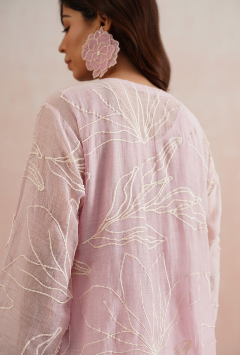 Rose Pink Pearl Embroidered Prisha Kurta Set