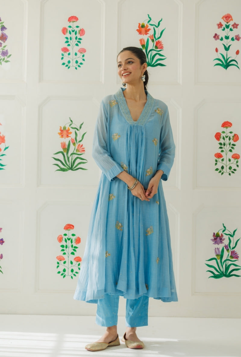Light Blue Pitta Handwork Baani Kurta Set