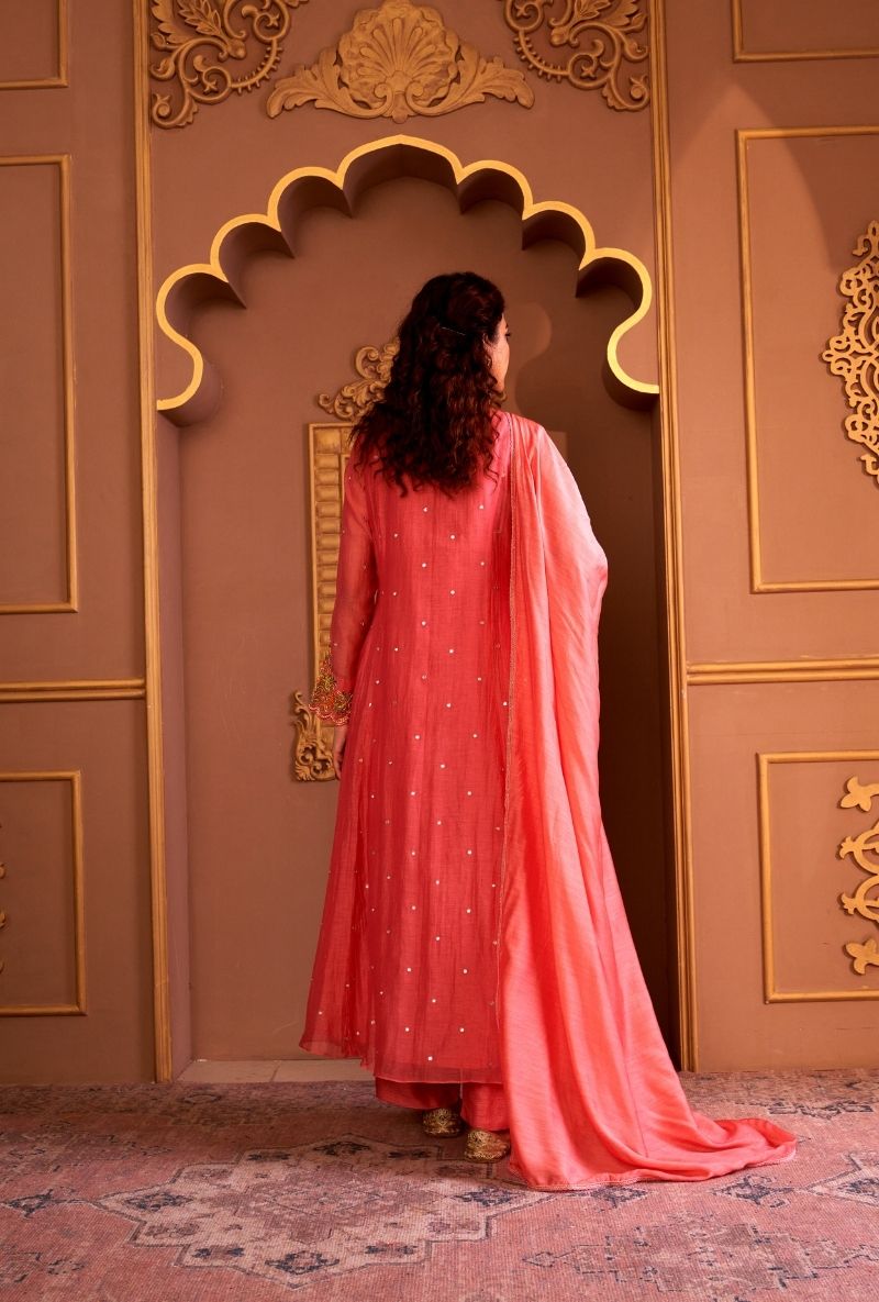 Pink Resham Front Pleat  Rasia Kurta Set