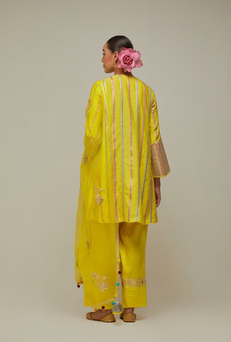 Summer Yellow Multistripe Gota Short Kurta Mehreen Farshi Set
