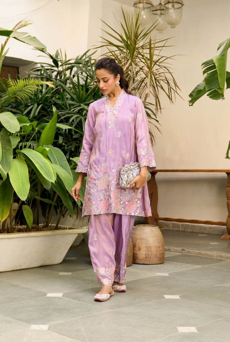 Lilac Embroidered Nadira Farshi Salwar Set