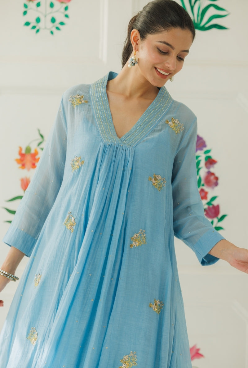 Light Blue Pitta Handwork Baani Kurta Set