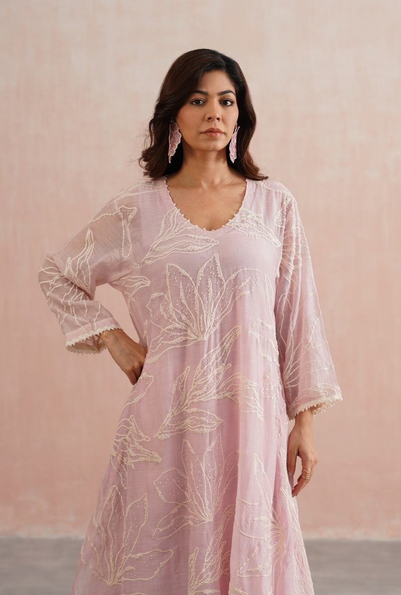 Rose Pink Pearl Embroidered Prisha Kurta Set