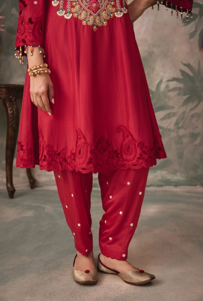 Red Heavy Embroidered Yoke Jalsa Salwar Set
