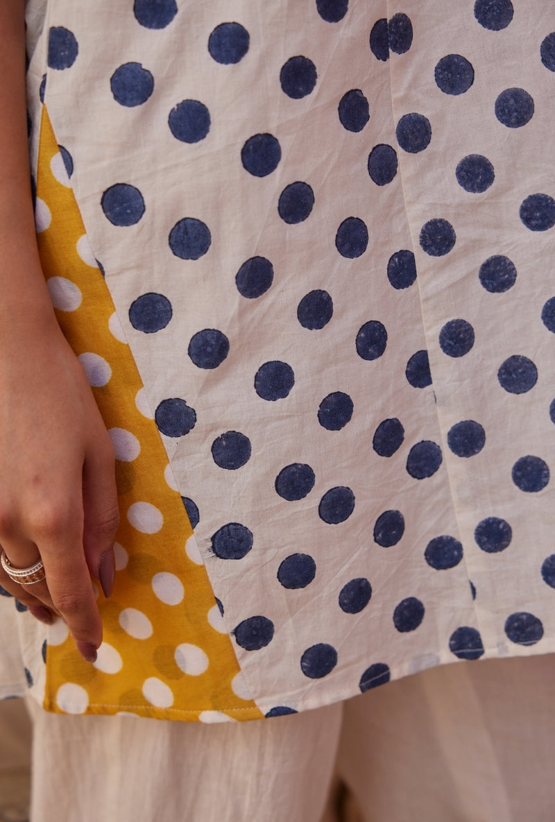 White Polka &amp; Stripes Straight Yoke Tarini Co-ord Set