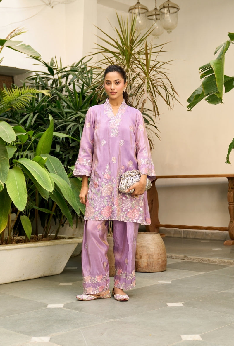 Lilac Embroidered Nadira Farshi Salwar Set