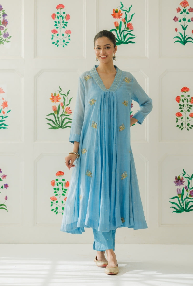 Light Blue Pitta Handwork Baani Kurta Set