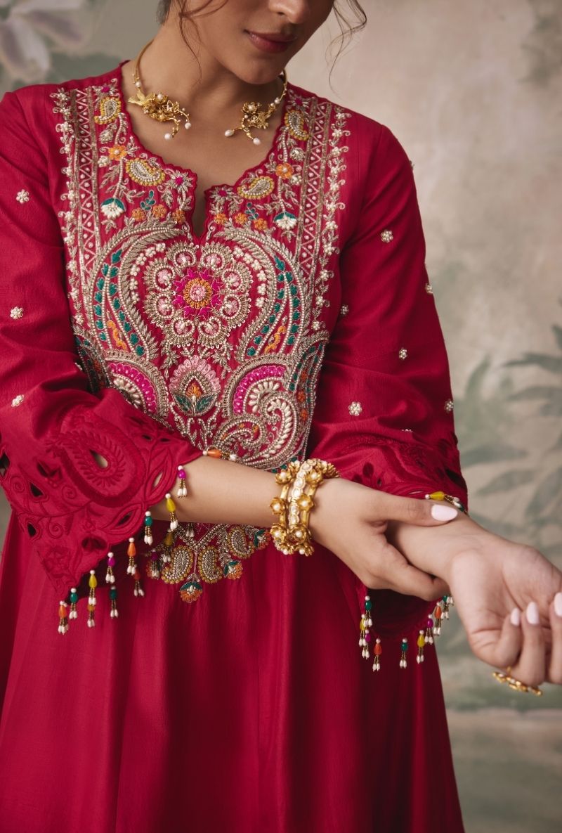 Red Heavy Embroidered Yoke Jalsa Salwar Set