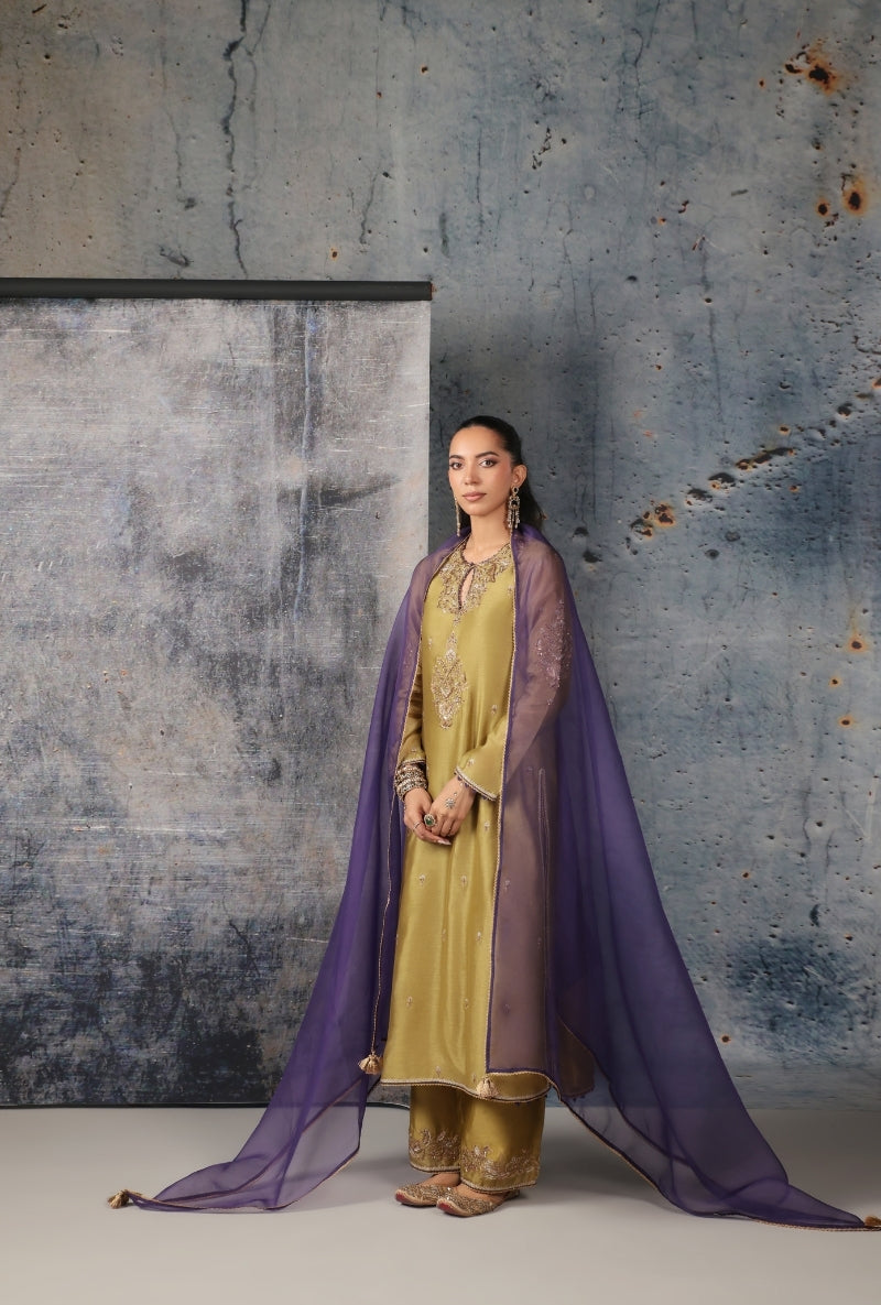 Olive Green Straight Long Nihira Kurta Set