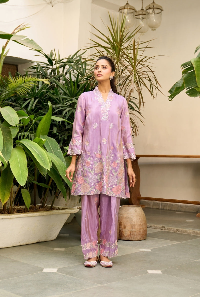 Lilac Embroidered Nadira Farshi Salwar Set