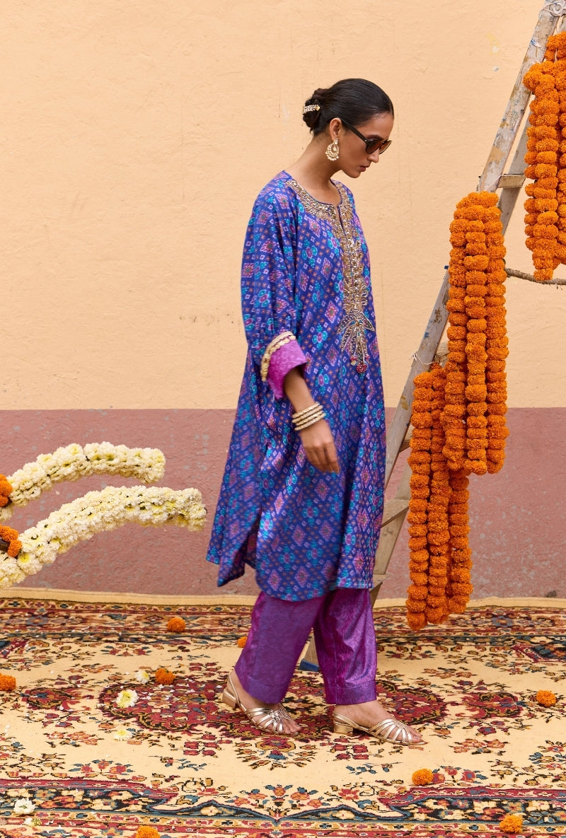 Blue Ikat Oorja Kaftan Set