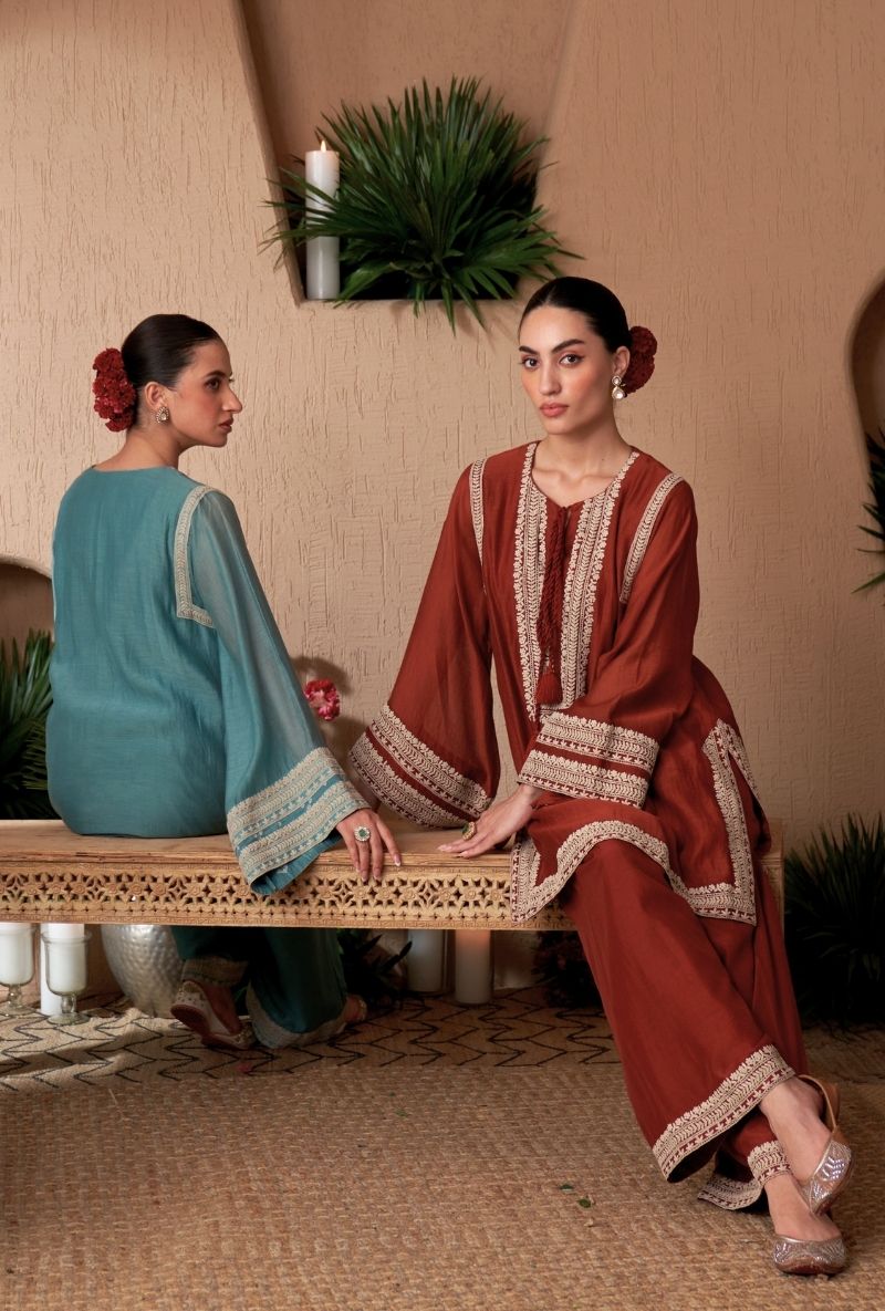 Brick Red A- Line Naveli Fasrshi Kurta Set