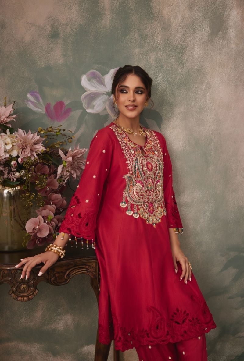 Red Heavy Embroidered Yoke Jalsa Salwar Set