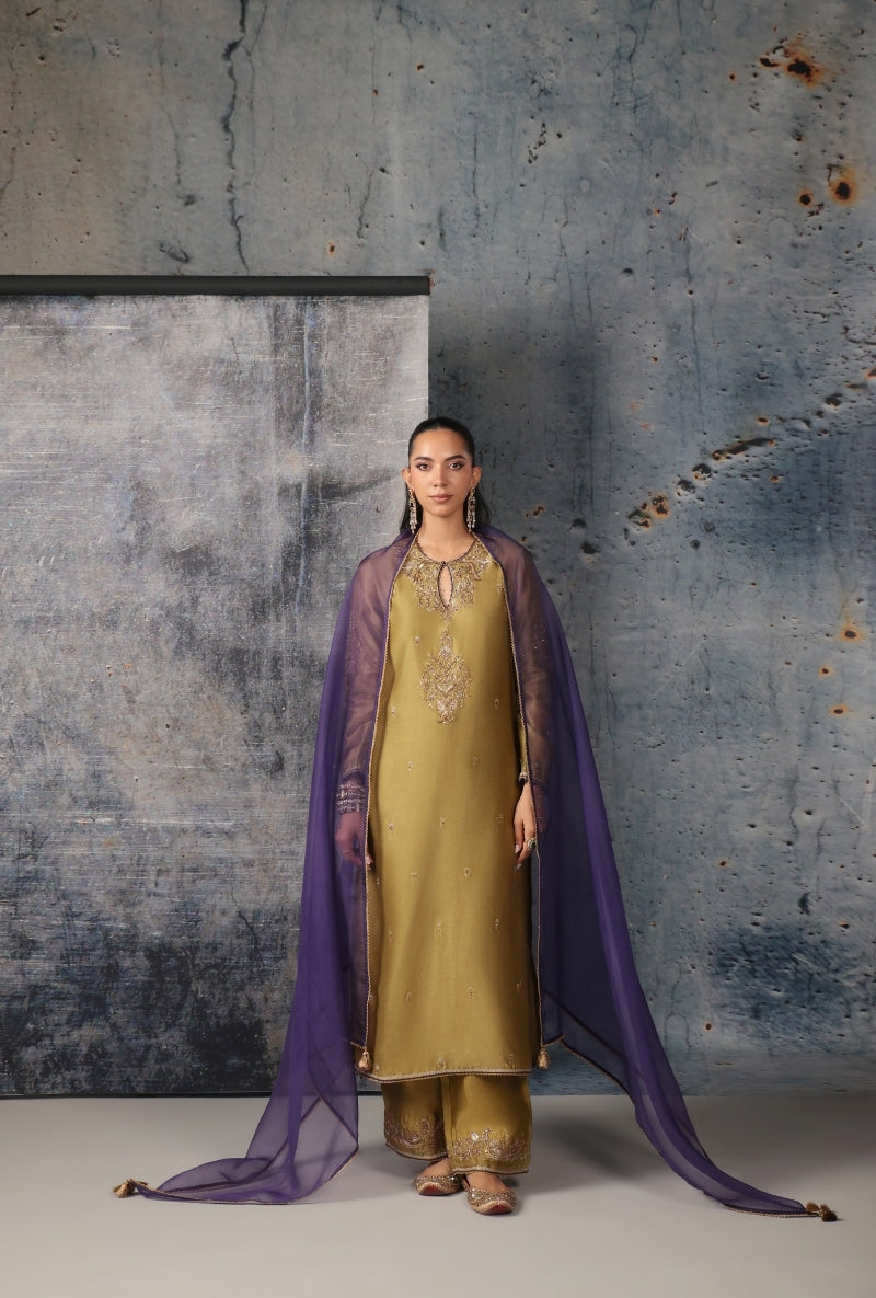 Olive Green Straight Long Nihira Kurta Set