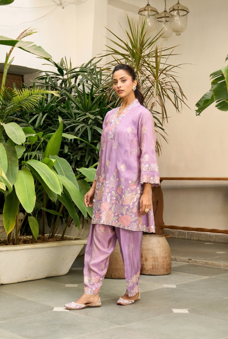 Lilac Embroidered Nadira Farshi Salwar Set