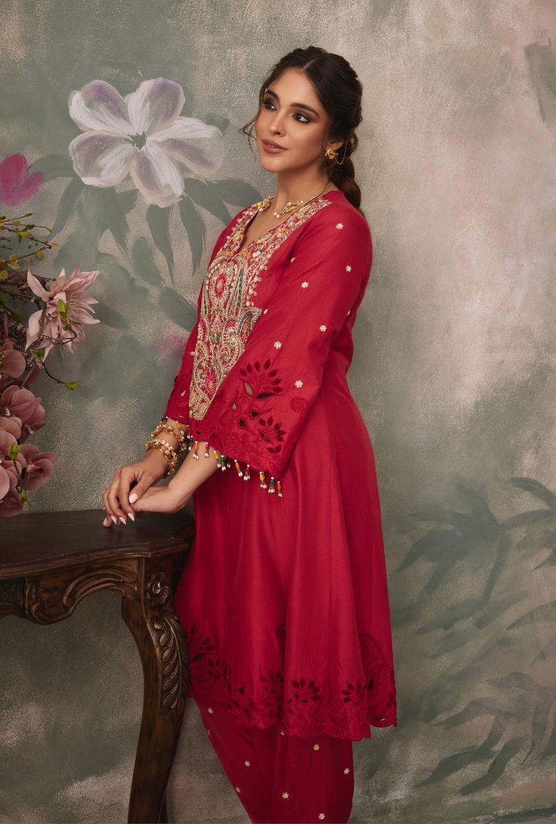 Red Heavy Embroidered Yoke Jalsa Salwar Set
