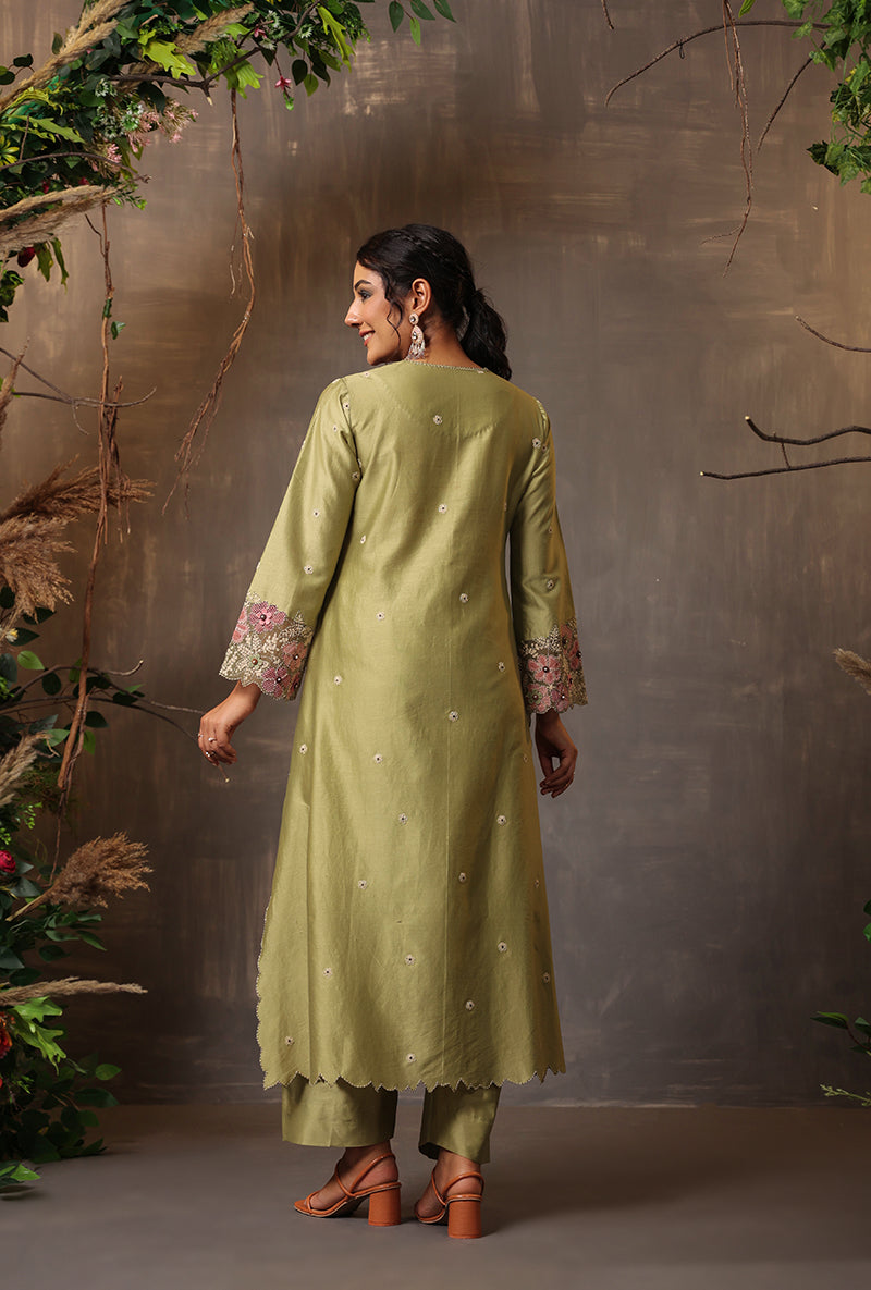 Green Applique Samah Kurta Set