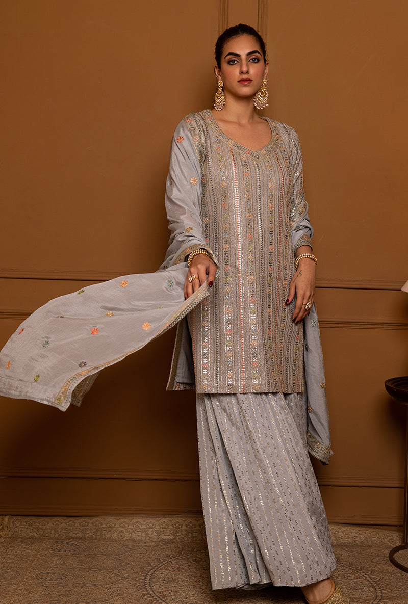 Powder Blue Resham Stripe Hoor 2.0 Gharara Set