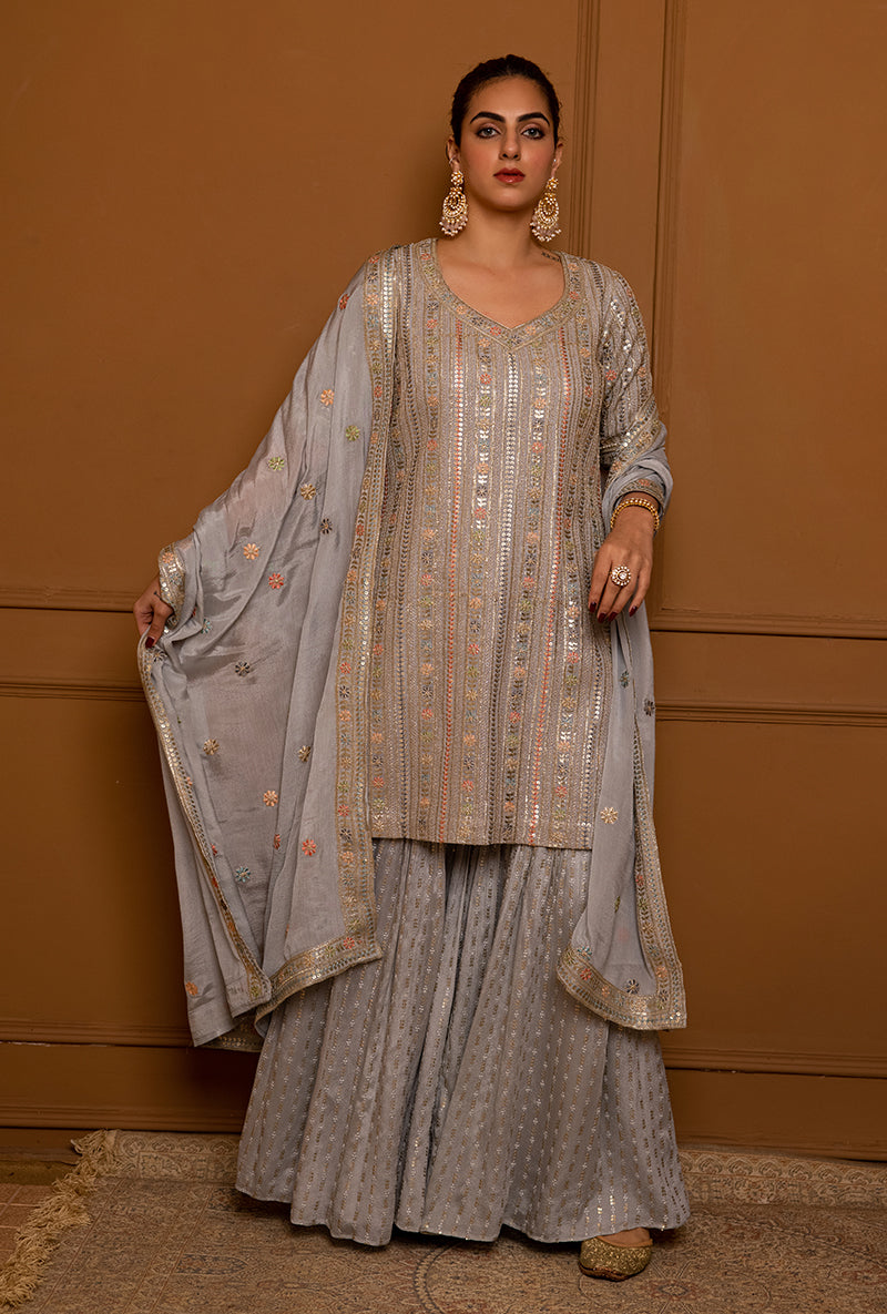 Powder Blue Resham Stripe Hoor 2.0 Gharara Set