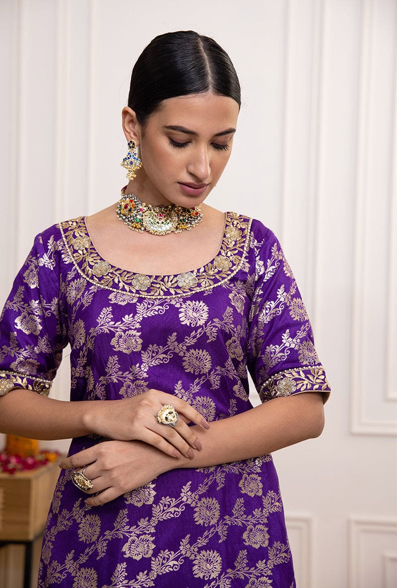 Meher Taluja In Purple Banarsi Hoor Gharara Set