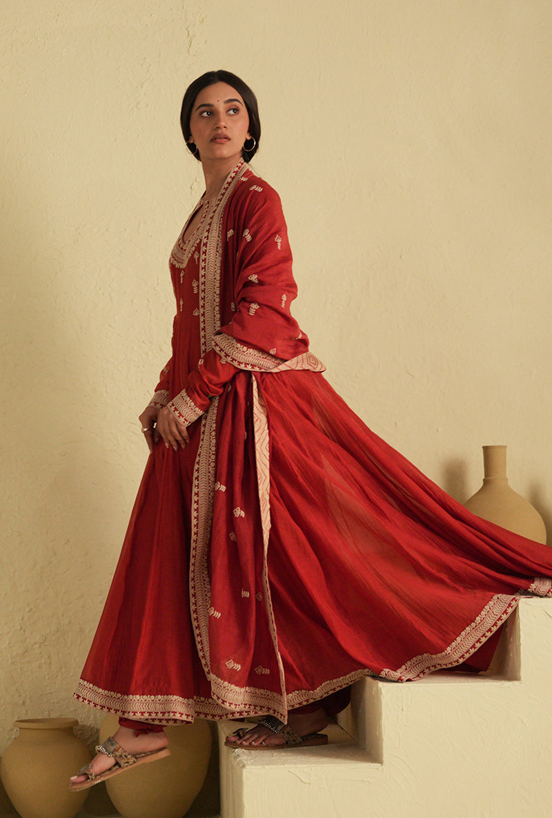 Red Kalidar Noorie Kurta Set