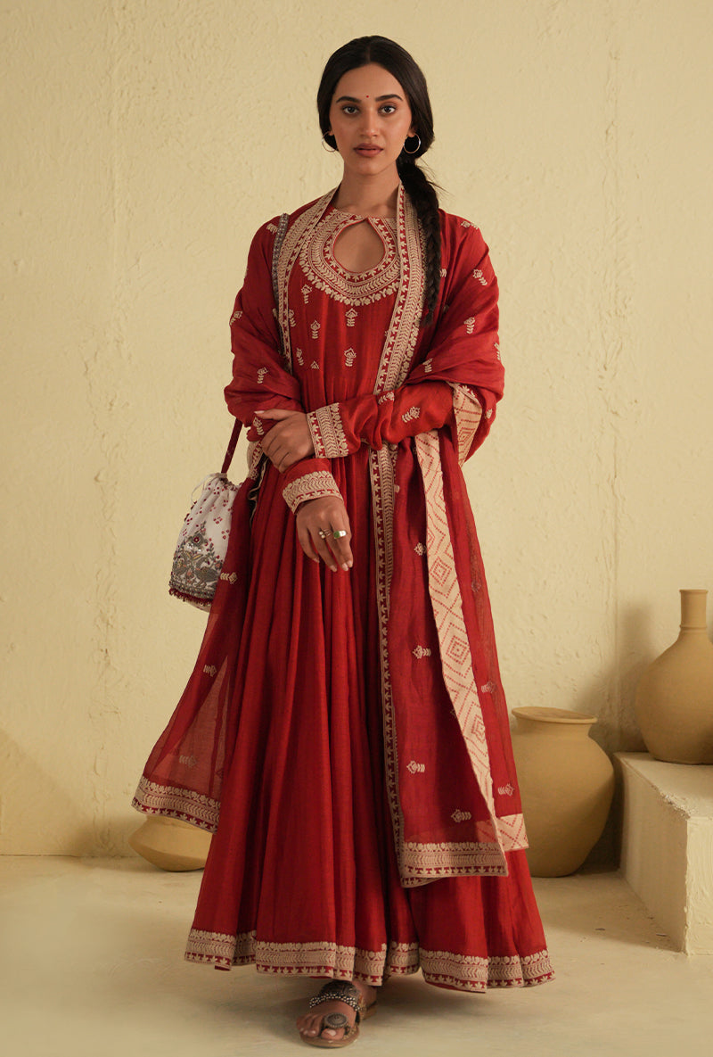 Red Kalidar Noorie Kurta Set