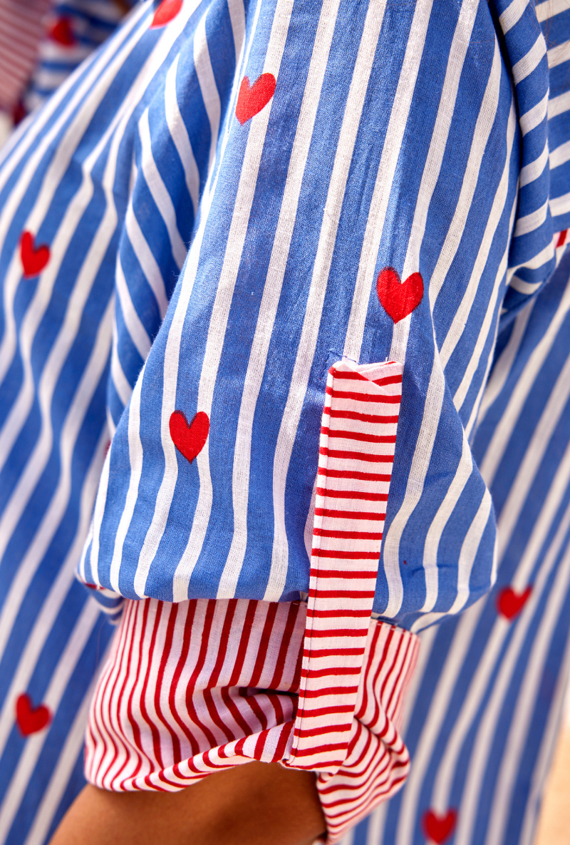 Blue Stripes And Heart Digital Print Peony Co-Ord Set