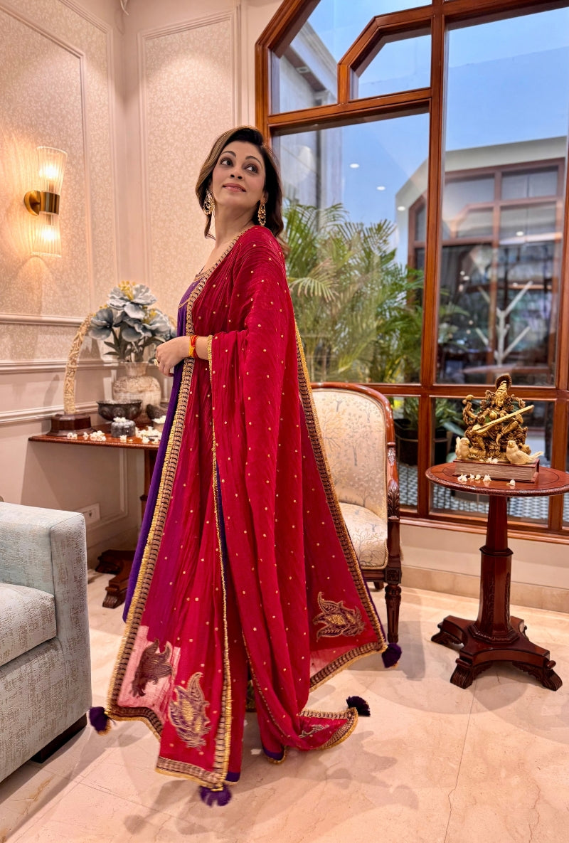 Meghna Nayyar in Purple Zari Motif Anarkali Set