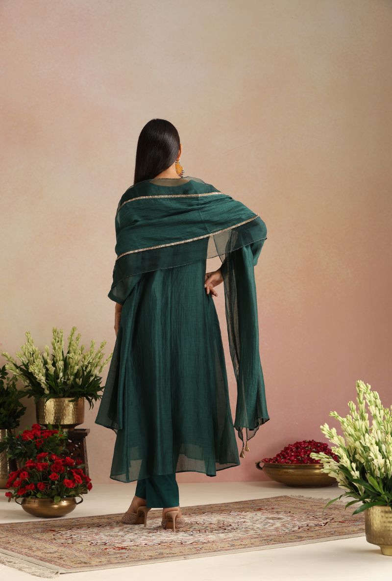 Bottle Green Hand Ebroidered Itrh Kurta Set