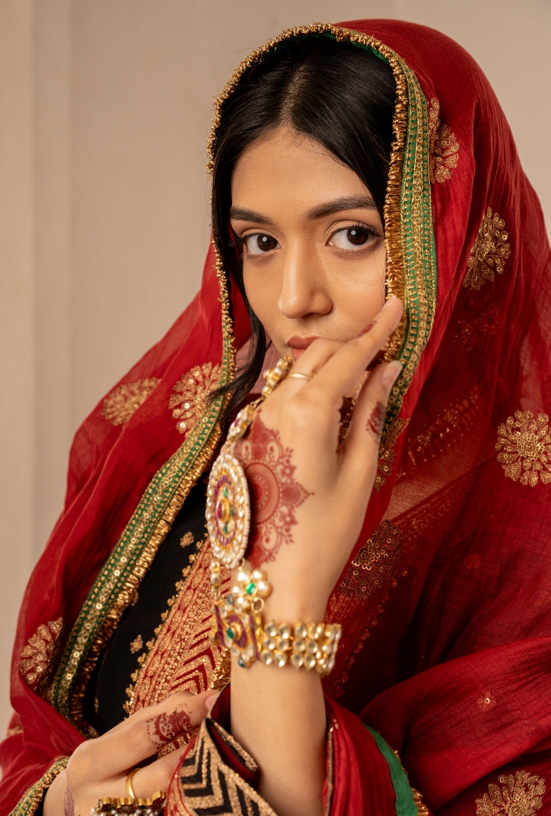 Black Embroidered Choti Butti Kashni Sharara Set