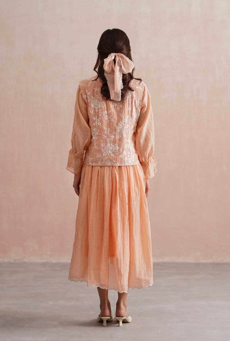 Peach Pearl Embroidered Waistcoat Prisha Dress