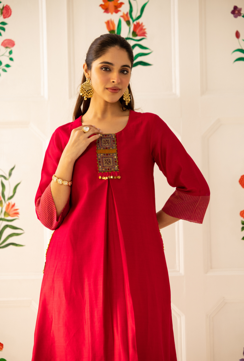 Pink Double Box Pleat Kishmish Kurta Set