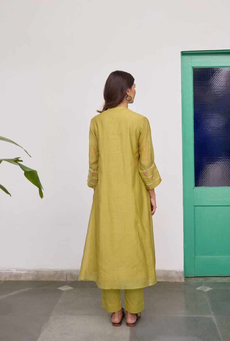 Green Smocked Yoke With Sequin Vaidehi Kurta Set