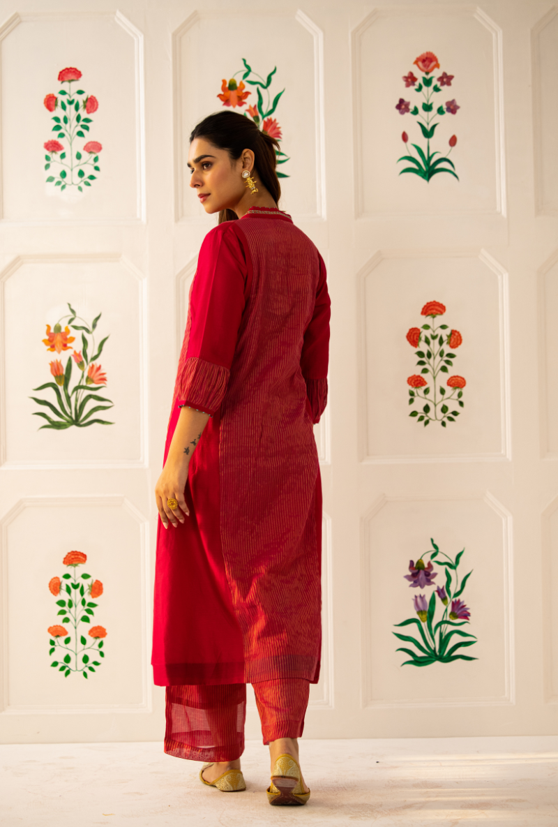 Pink High Collar Kishmish Kurta Set