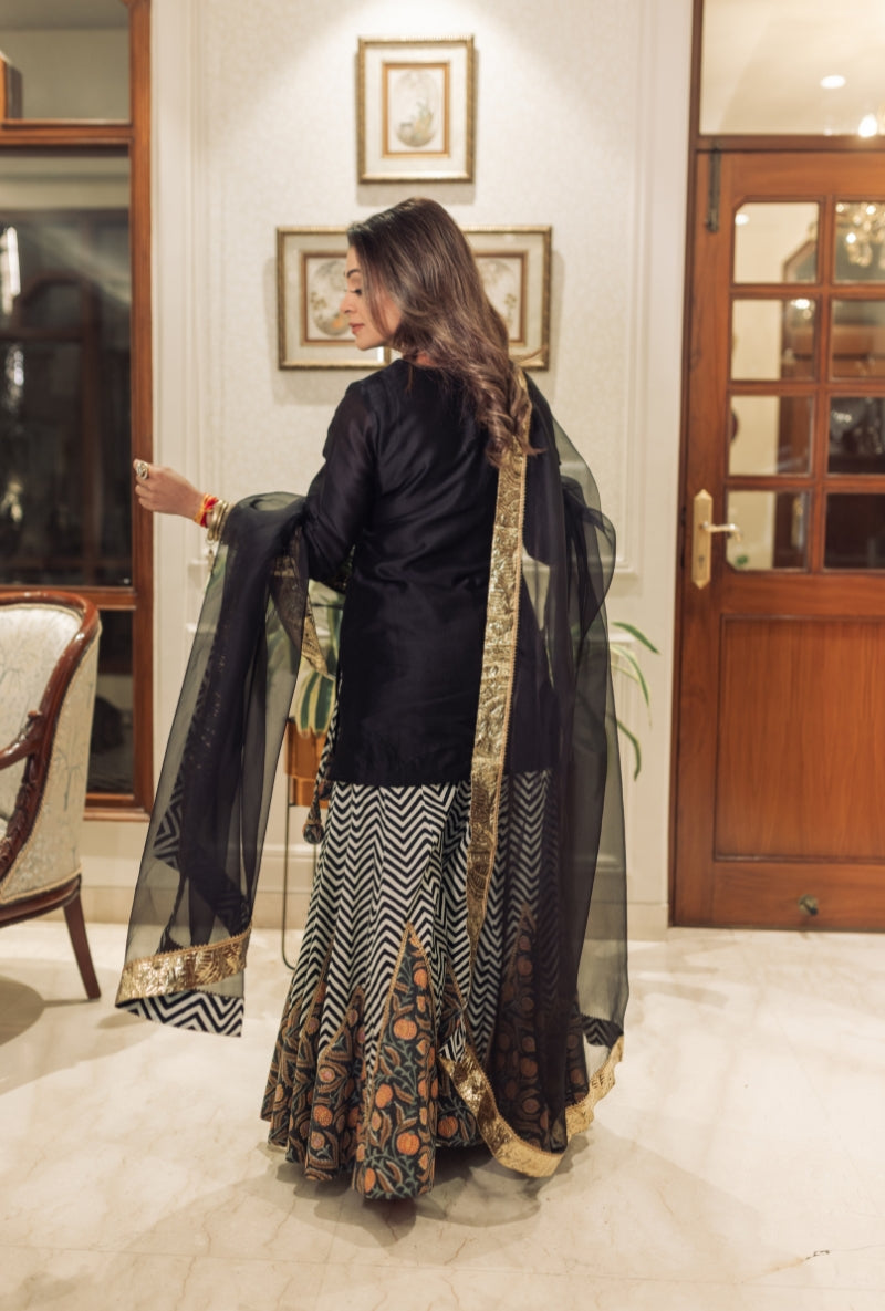 Meghna Nayyar in  Black Block Print Sharara Set