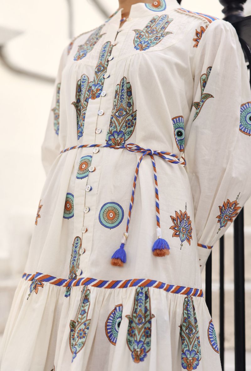 Ivory Hamza Print Gaze Short Dress
