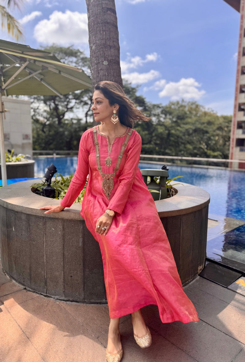 Meghna Nayyar in Pink Jewel Neck Anarkali Set