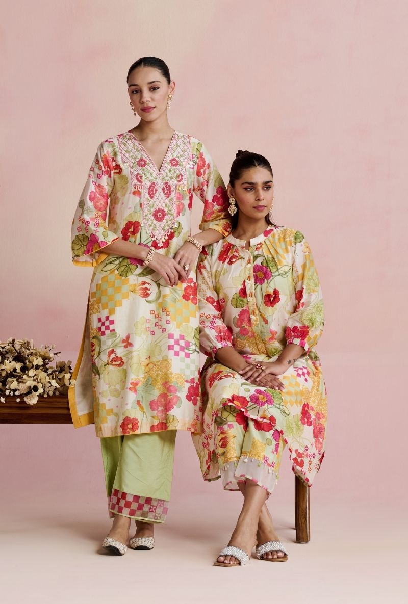 Multi Color Heavy Embroidered Yoke Amara Kurta Set