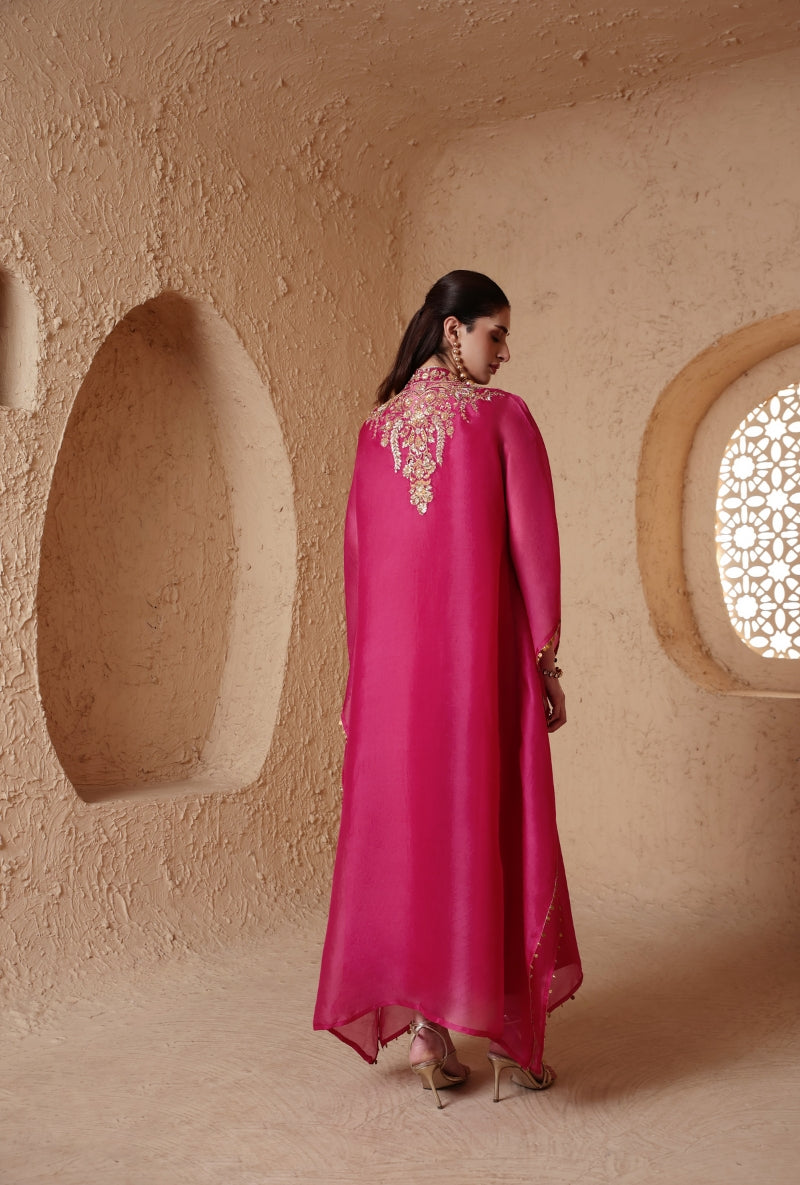 Pink Heavy Yoke Nihira Kaftan Set