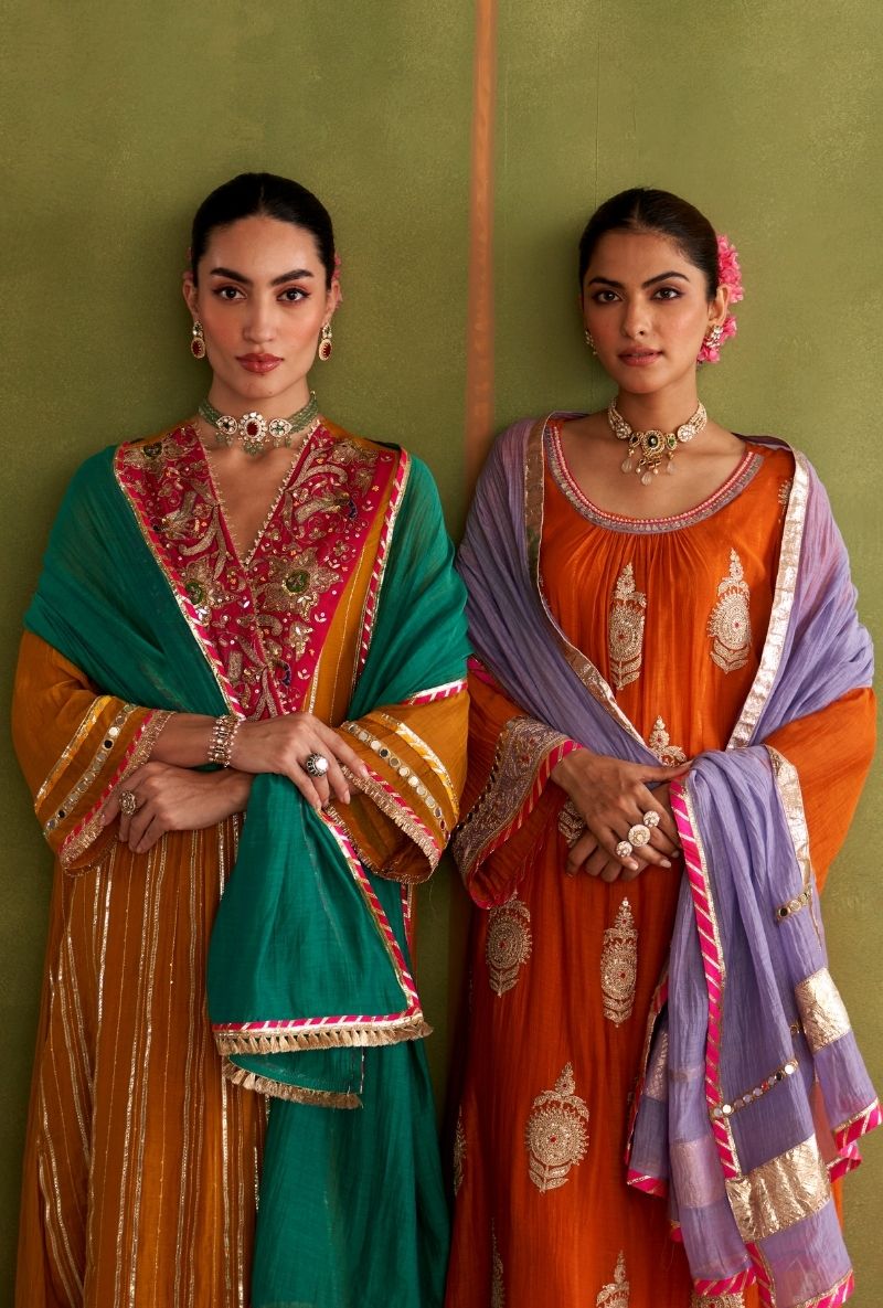 Orange Big Motifs Morbagh Kurta Set