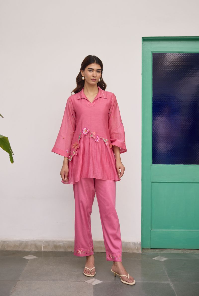 Pink Floral Embroidered With Sequins Vaidehi Co-ord Set