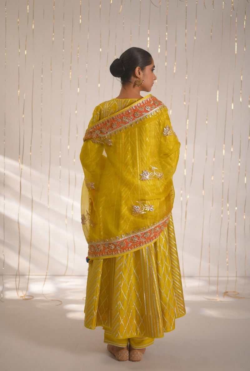 Yellow Gota Lace and Patti Long Mehreen Anarkali Set